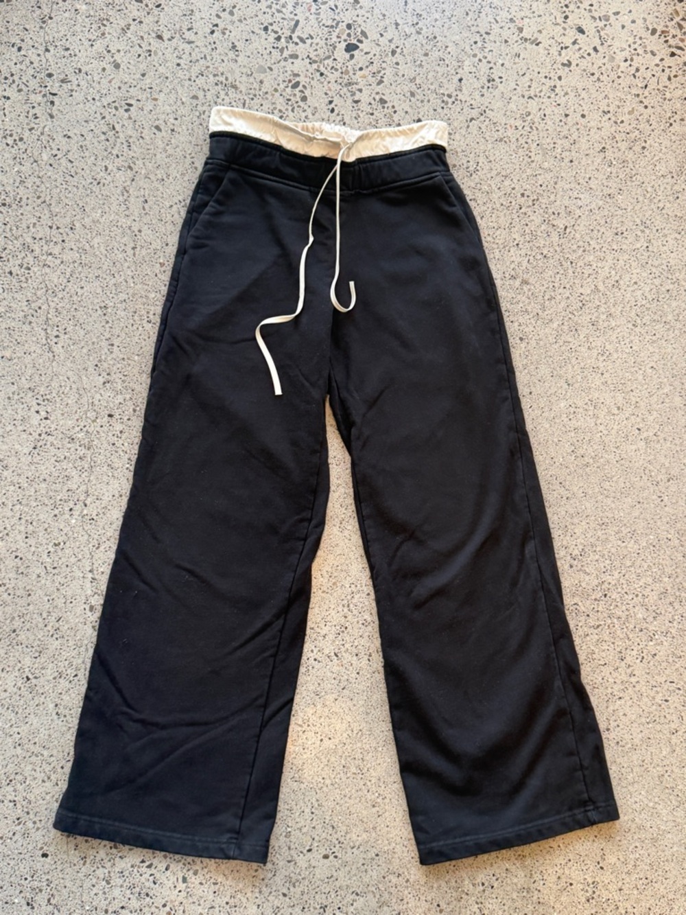 Black Wide Leg Sweatpants with Cream Waistband-Small